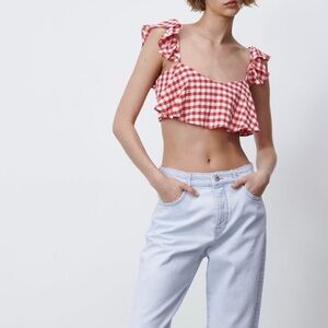Red Gingham Women's Crop Top